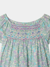 Load image into Gallery viewer, Grenade blouse smocked and embroidered in Liberty fabric in organic cotton
