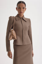 Load image into Gallery viewer, CREPE KNIT PEPLUM COLLAR JACKET - WHISKEY
