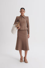Load image into Gallery viewer, CREPE KNIT PEPLUM COLLAR JACKET - WHISKEY
