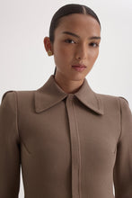 Load image into Gallery viewer, CREPE KNIT PEPLUM COLLAR JACKET - WHISKEY
