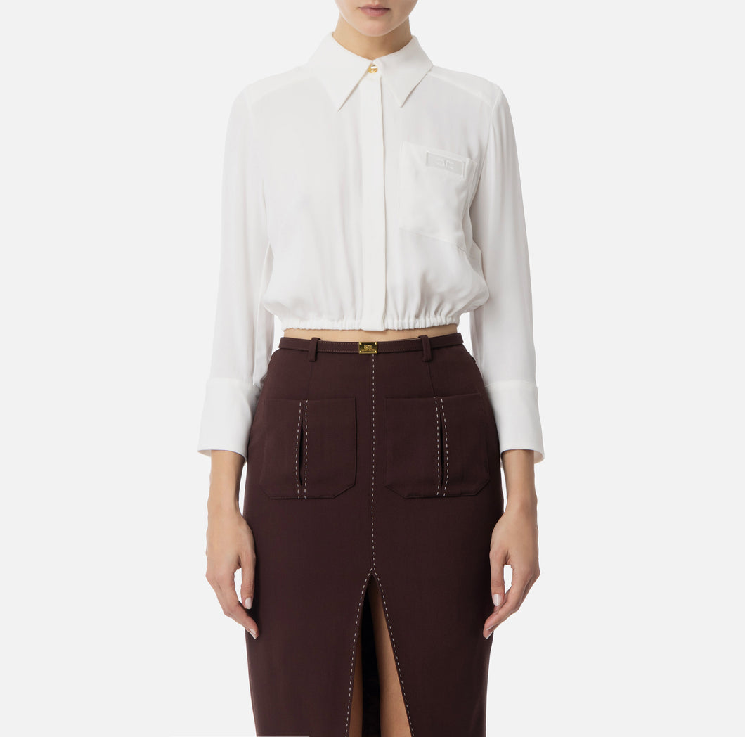 Cropped blouse in georgette fabric elastic