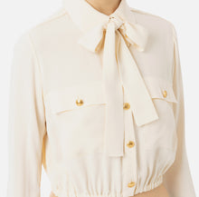 Load image into Gallery viewer, Cropped blouse in georgette fabric with foulard scarf neck
