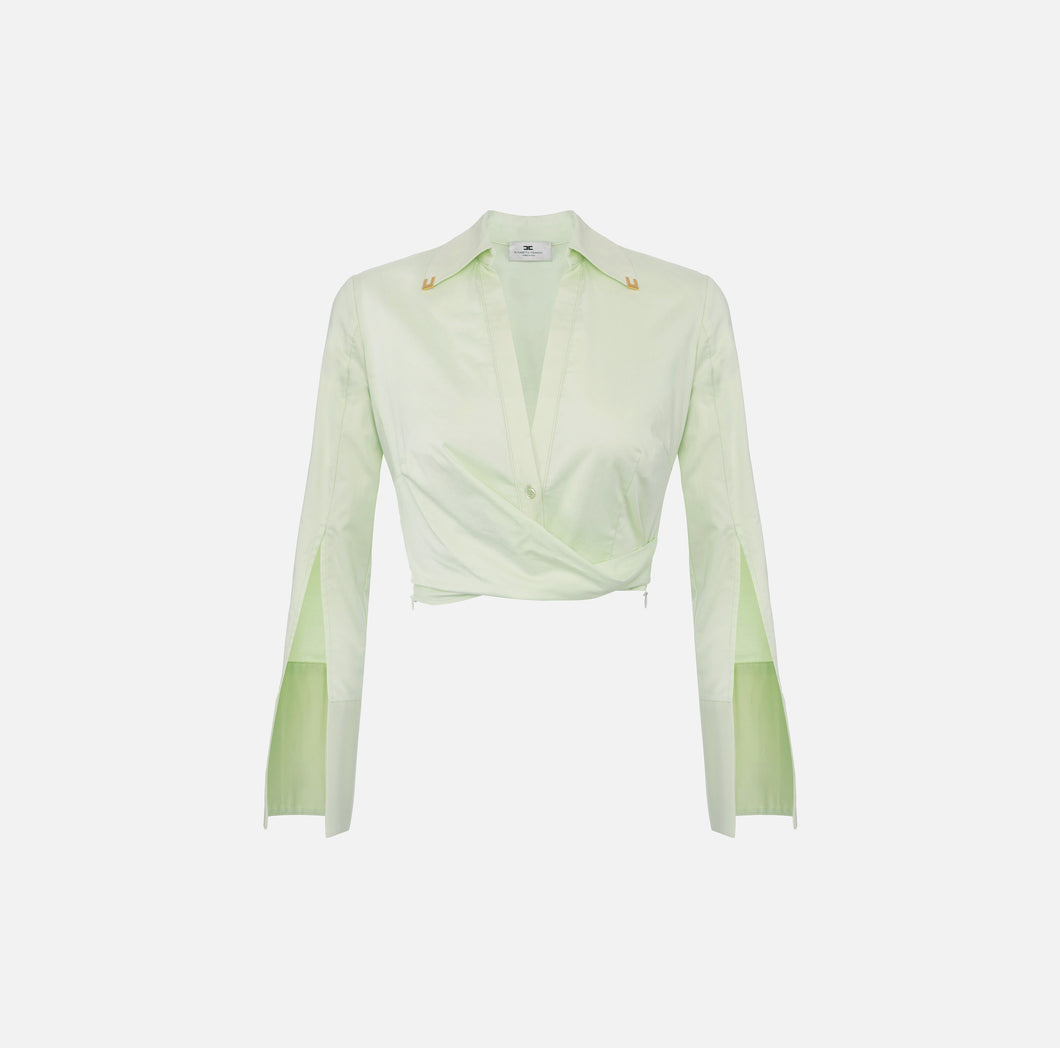 Satin cropped blouse with draping