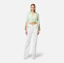 Load image into Gallery viewer, Satin cropped blouse with draping
