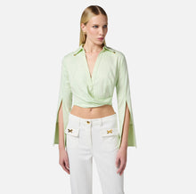 Load image into Gallery viewer, Satin cropped blouse with draping
