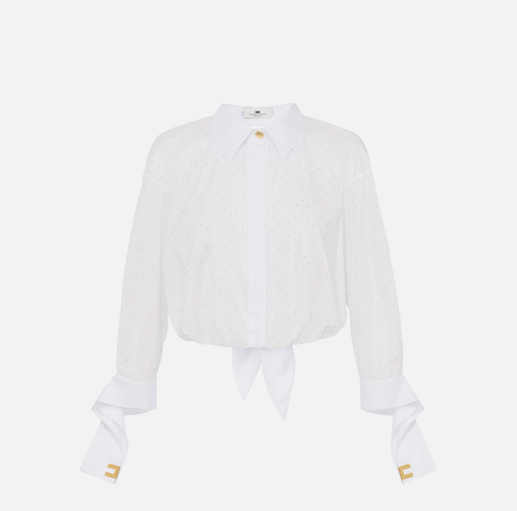 Poplin shirt with rhinestones and knot
