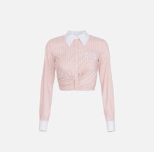 Load image into Gallery viewer, Striped cropped poplin shirt with draping
