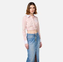 Load image into Gallery viewer, Striped cropped poplin shirt with draping
