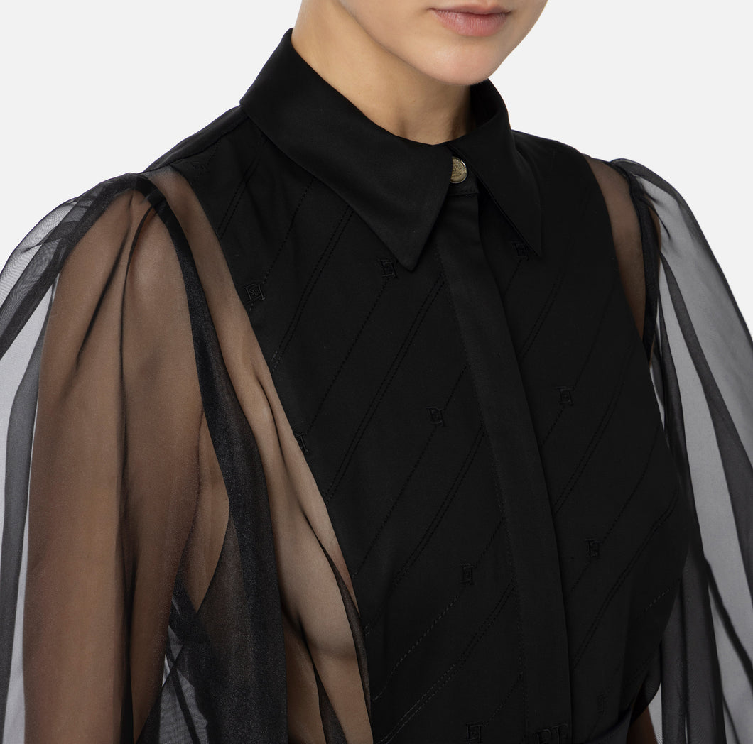 Bodysuit-style blouse in organza fabric with bib