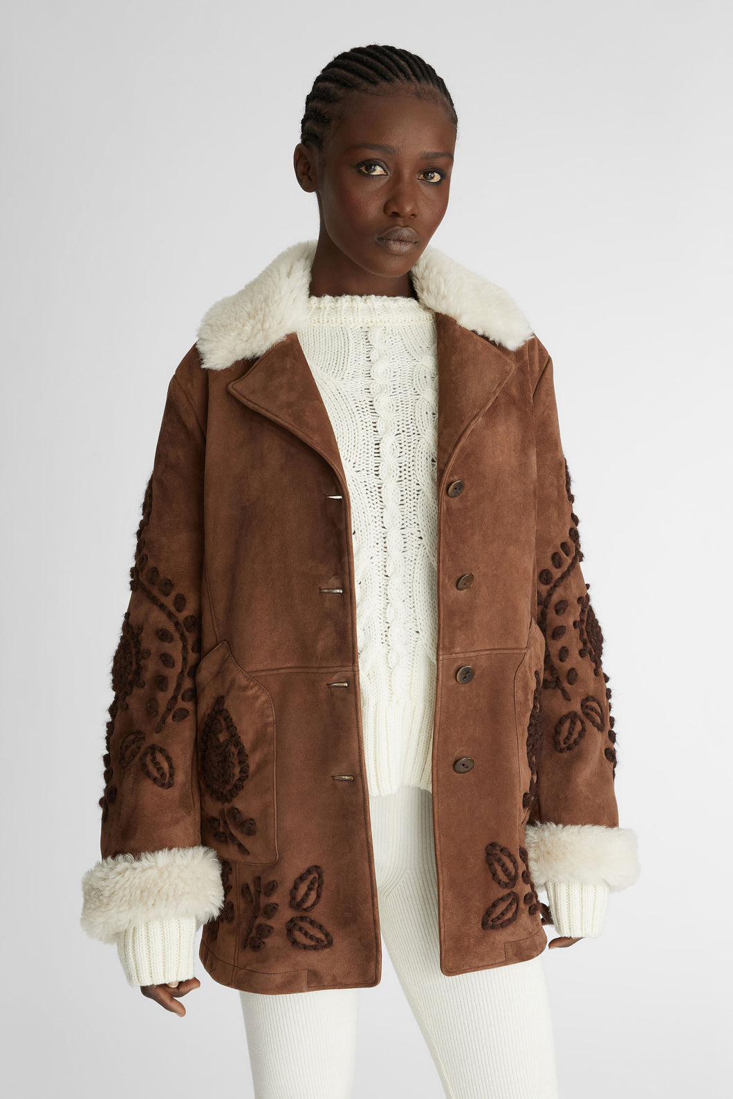 Embroidery Shearling Coat