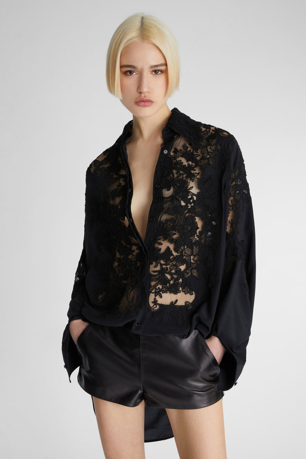 Oversized Long Sleeves Shirt with Lace Detail