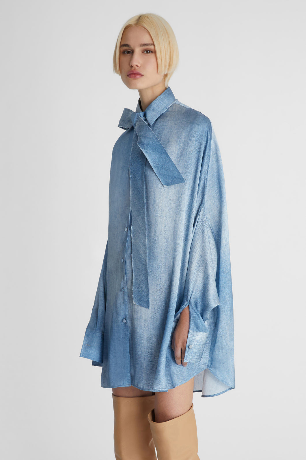 Oversized Silk Shirt with Bow
