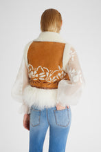 Load image into Gallery viewer, Shearling short waistcoat with handmade embroidery and fur on the bottom
