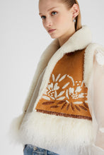 Load image into Gallery viewer, Shearling short waistcoat with handmade embroidery and fur on the bottom
