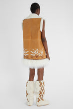 Load image into Gallery viewer, Shearling long waistcoat with handmade embroidery and fur on the bottom
