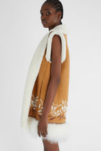 Load image into Gallery viewer, Shearling long waistcoat with handmade embroidery and fur on the bottom
