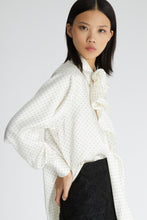 Load image into Gallery viewer, Satin shirt with neck bow and polka dot print
