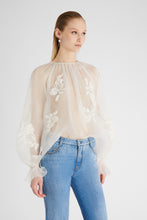 Load image into Gallery viewer, Organza blouse with lace applications
