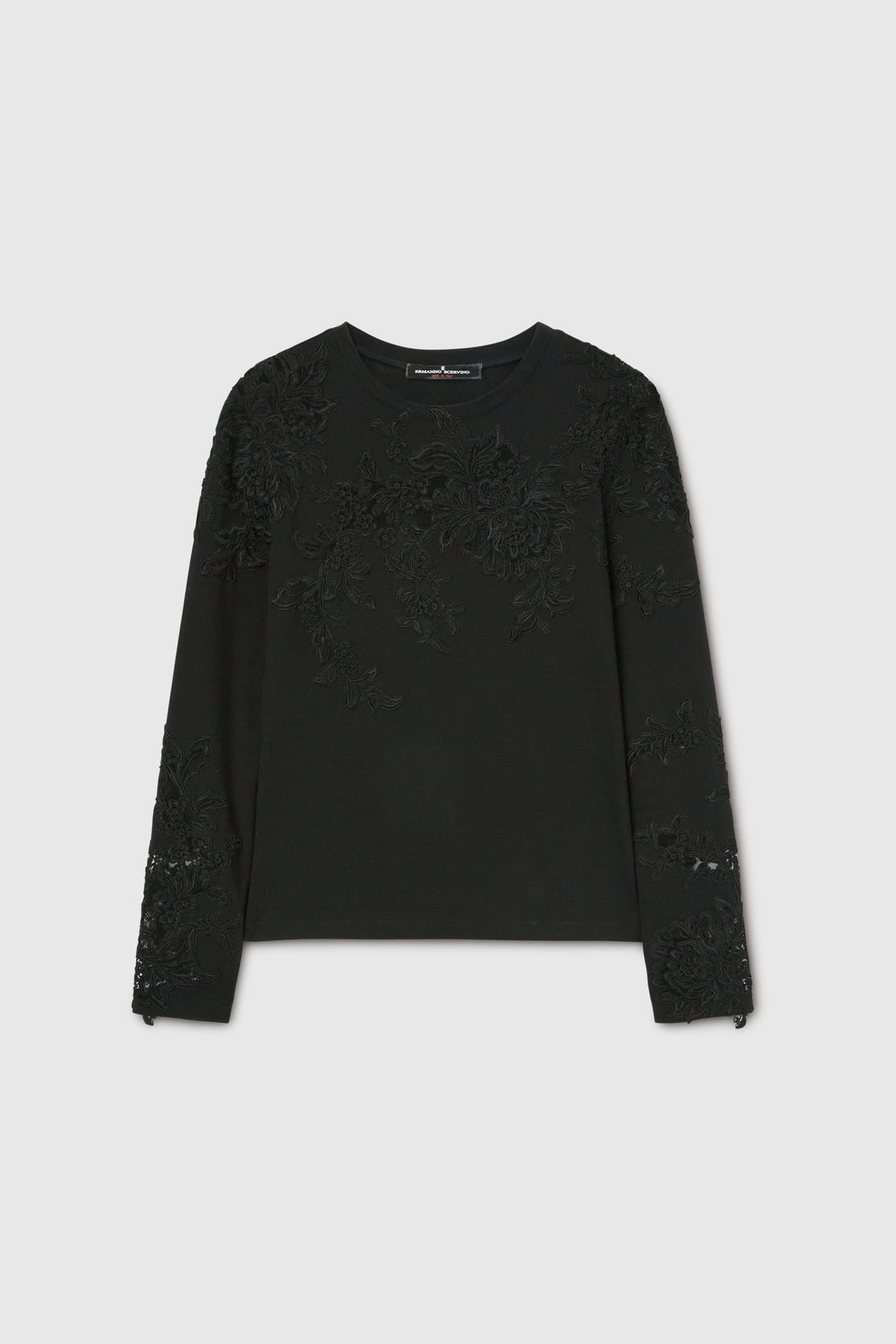 Long-sleeved cotton top with lace