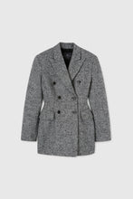 Load image into Gallery viewer, Double-breasted wool herringbone effect sculpture jacket
