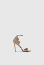 Load image into Gallery viewer, Satin sandal with crystals and handmade flower
