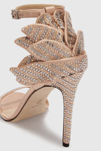 Load image into Gallery viewer, Satin sandal with crystals and handmade flower
