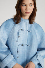 Load image into Gallery viewer, Denim print scuba boxy caban with frogs
