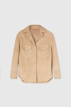 Load image into Gallery viewer, Single-breasted jacket in clouded suede with topstitching and broguing details.
