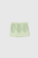 Load image into Gallery viewer, Nappa leather miniskirt with handmade geometric embroidery
