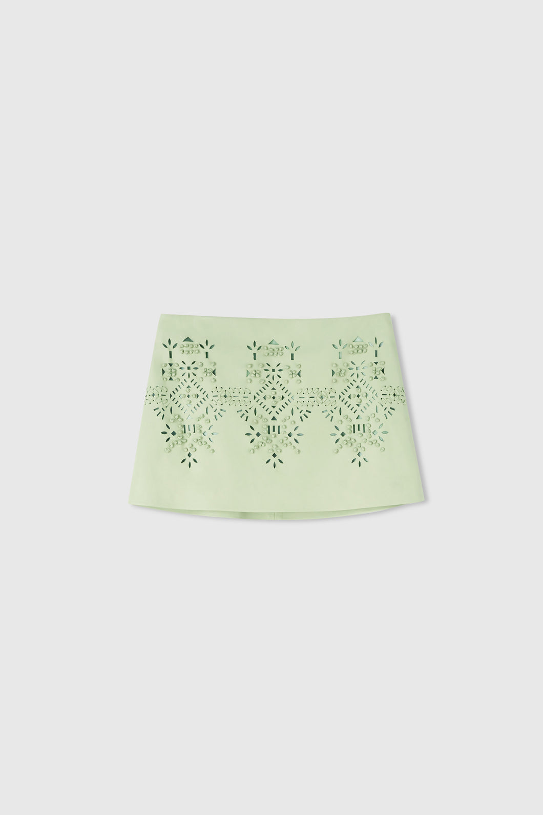 Nappa leather miniskirt with handmade geometric embroidery