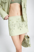Load image into Gallery viewer, Nappa leather miniskirt with handmade geometric embroidery
