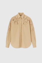 Load image into Gallery viewer, Oversize poplin shirt with handmade floral appliqués
