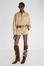 Load image into Gallery viewer, Oversize poplin shirt with handmade floral appliqués

