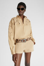 Load image into Gallery viewer, Oversize poplin shirt with handmade floral appliqués
