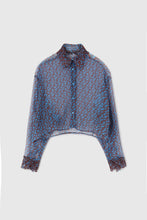 Load image into Gallery viewer, Pure silk chiffon shirt with lace details and micro flower print
