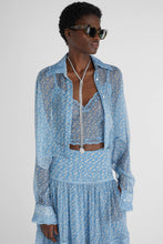 Load image into Gallery viewer, Pure silk chiffon shirt with micro flower print and valencienne lace details
