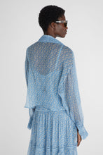 Load image into Gallery viewer, Pure silk chiffon shirt with micro flower print and valencienne lace details
