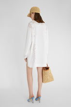 Load image into Gallery viewer, Short cotton kaftan with handmade rebrodé lace appliqués
