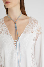 Load image into Gallery viewer, Short cotton kaftan with handmade rebrodé lace appliqués
