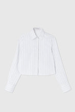 Load image into Gallery viewer, Silk blend micro-striped crop shirt
