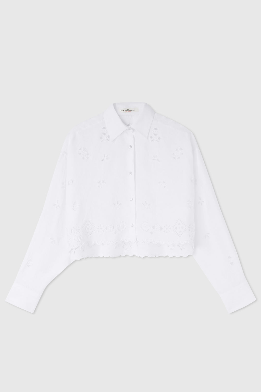 Cotton linen crop shirt with geometric cut-out
