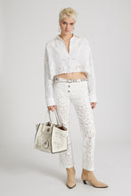 Load image into Gallery viewer, Cotton linen crop shirt with geometric cut-out
