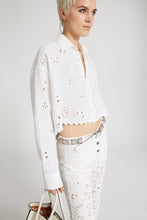 Load image into Gallery viewer, Cotton linen crop shirt with geometric cut-out
