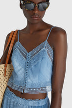 Load image into Gallery viewer, Short top with fine straps and valencienne lace
