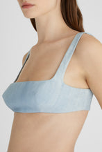 Load image into Gallery viewer, Light denim print deconstructed bra
