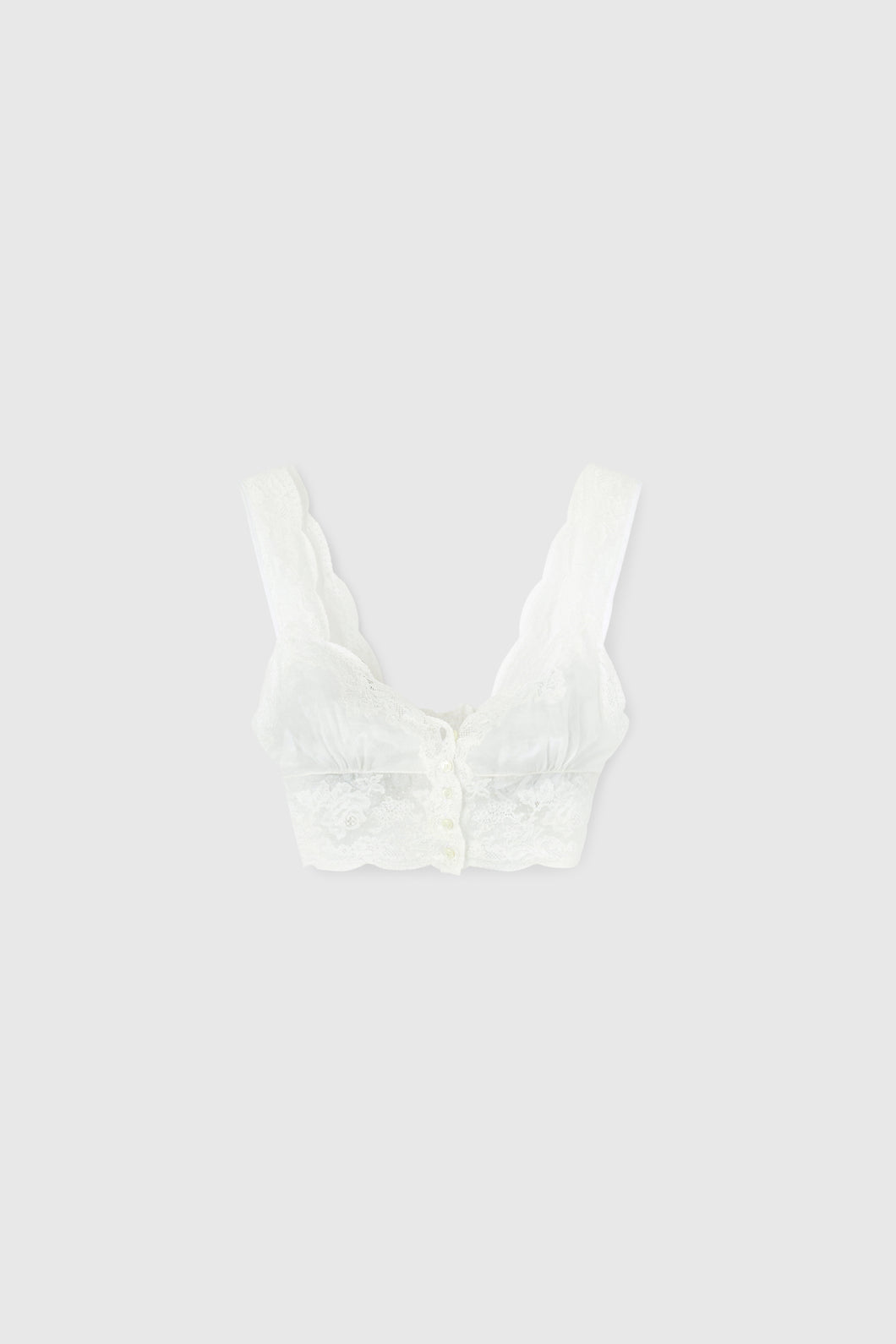 Short top in cotton muslin with valencienne lace details