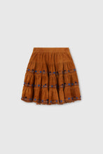 Load image into Gallery viewer, Knee-length flared skirt in suede with handmade floral embroidery
