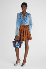 Load image into Gallery viewer, Knee-length flared skirt in suede with handmade floral embroidery
