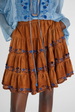 Load image into Gallery viewer, Knee-length flared skirt in suede with handmade floral embroidery
