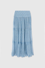 Load image into Gallery viewer, Pure silk long skirt with micro flower print and valencienne lace
